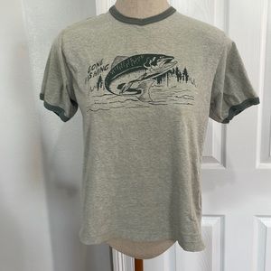 Vintage mini Boden T-shirt gone fishing green short sleeve 100% cotton top 9-10